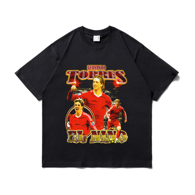 Torres Sanz托雷斯重磅复古T恤短袖足球人物印花上衣休闲宽松衣服