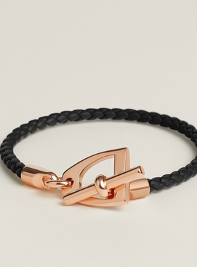 欧美轻奢小牛皮编织马镫扣皮手镯 女 气质简约中古手环高级感手链