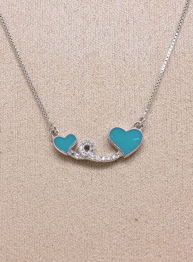 韩国925银爱心镶钻防过敏锁骨链