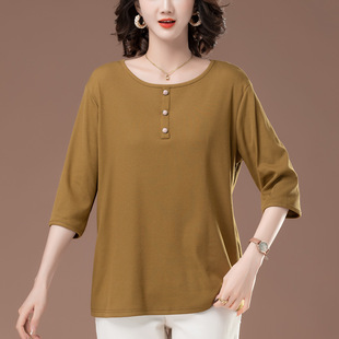 中袖上衣女七分袖高端胖mm大码女装春季新款洋气减龄中年女士t恤