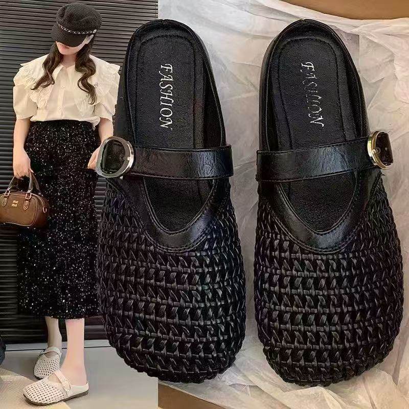 包头拖鞋女耐磨潮流轻便时尚软底法式透气平底渔网休闲百搭凉拖女