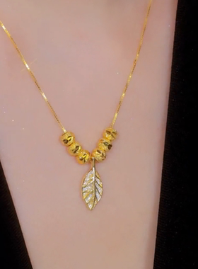 镀金叶子锆石项链女气质锁骨链