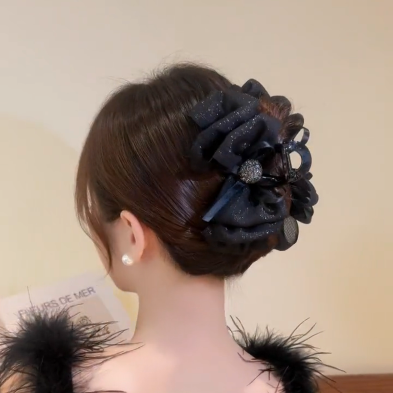 日韩布艺网纱蝴蝶结抓夹气质发饰