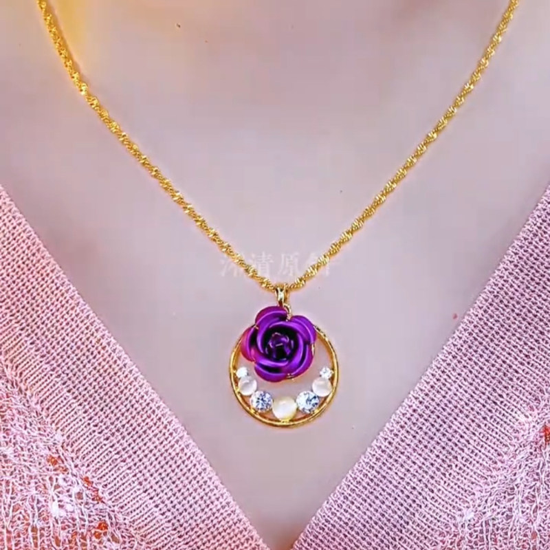 紫色喷漆玫瑰花吊坠女高级感项链