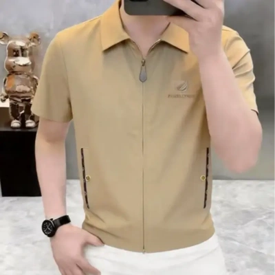 无限潮流服饰亿万精品男装高档夏季男士拉链翻领短袖衬衫半袖衬衣
