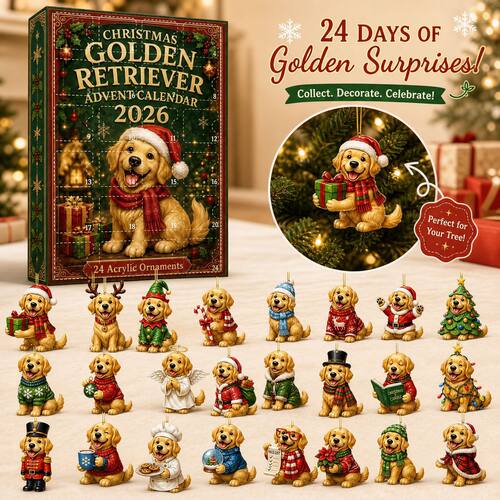 金毛圣诞狗亚克力吊饰 Advent Calendar 降临日历 跨境圣诞树装饰
