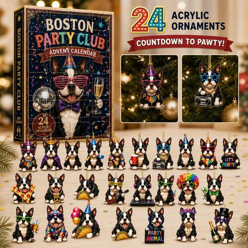 Boston Party Club 圣诞降临日历 波士顿梗吊饰 节日倒计时礼盒