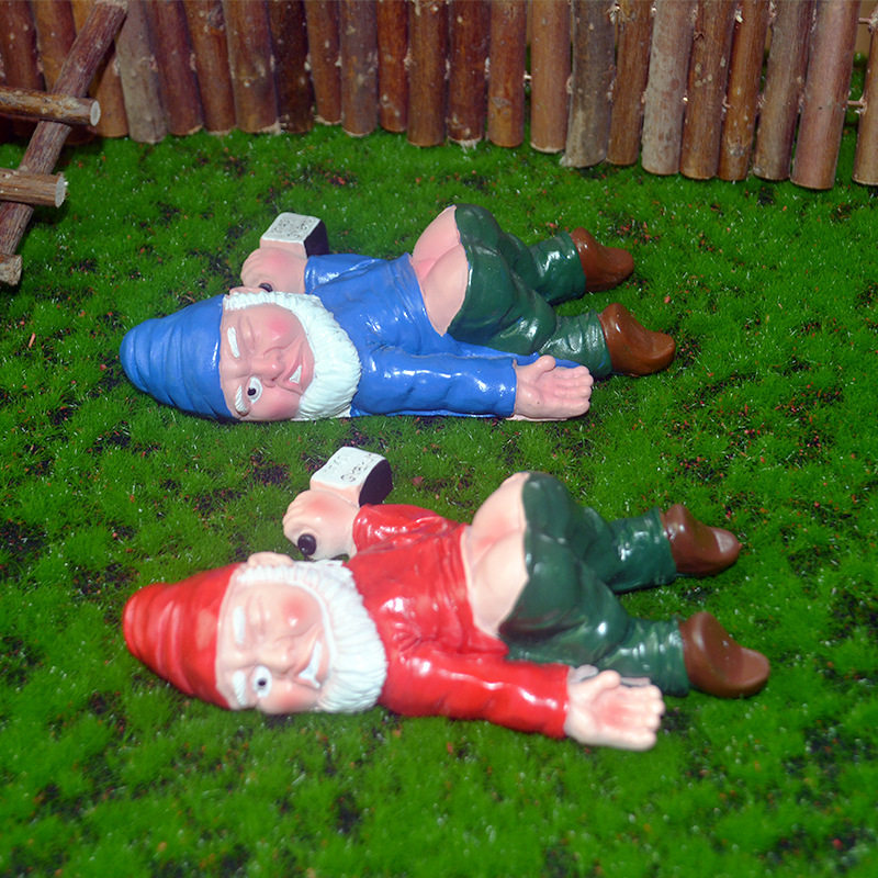 树脂工艺品欧美童话蓝衣红衣醉酒小矮人侏儒树脂摆件田园装饰摆件