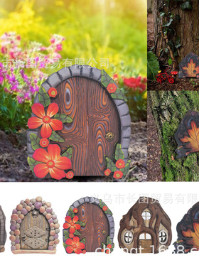 庭院精灵门摆件花园 装饰品家居庭院摆件木质工艺品双层摆件