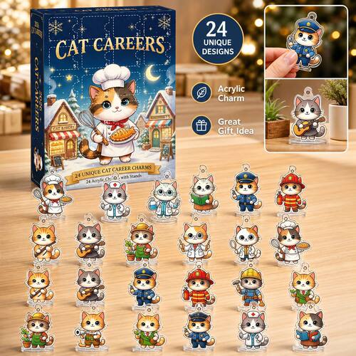 24天职业猫咪圣诞倒数日历盲盒 卡通职业小猫挂件套装 圣诞树挂饰