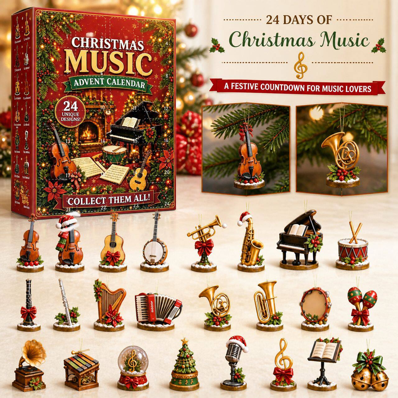 Christmas Music 圣诞音乐主题降临日历盲盒吉他钢琴提琴装饰挂件