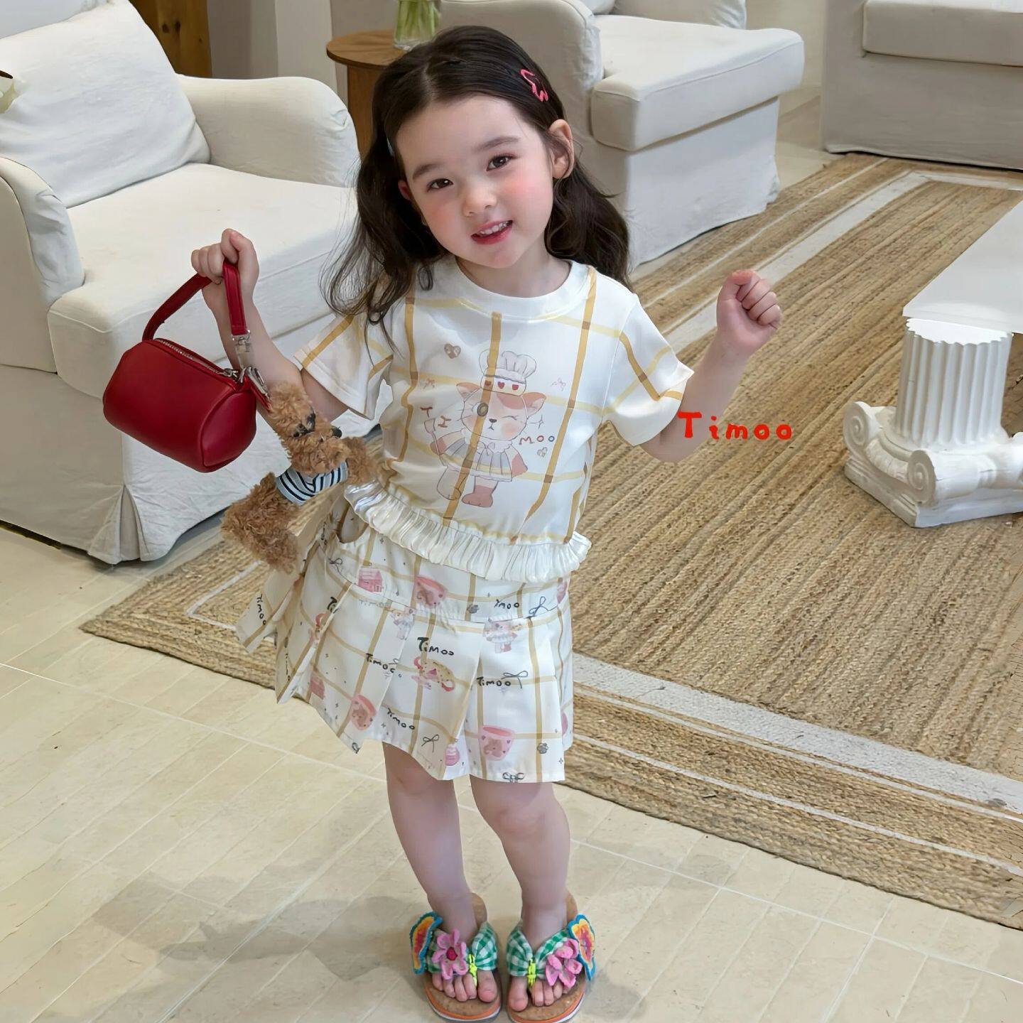 女童夏季套装两件套2026新款童装儿童短袖Tt恤洋气宝宝半裙百褶裙