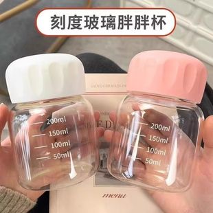 迷你玻璃杯水杯耐高温带盖牛奶便携外带豆浆高颜值胖胖杯