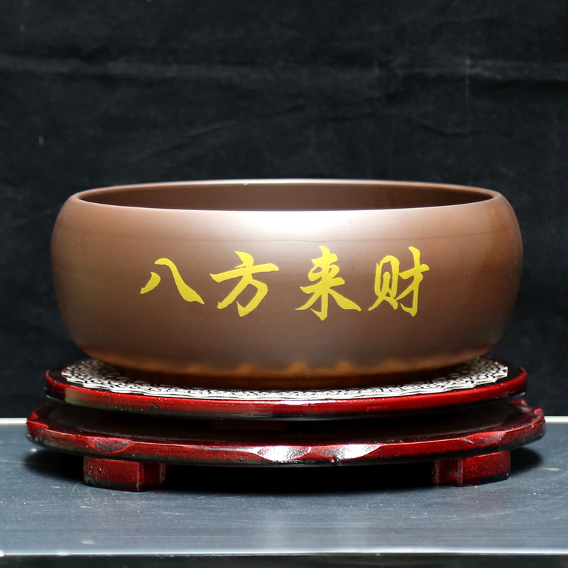 紫砂八方来财聚宝盆陶瓷招财风水桌面摆件