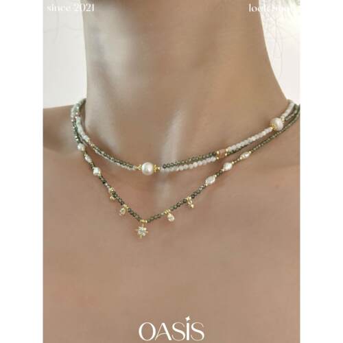 OASIS 彩色串珠天然淡水珍珠项链女锆石小众叠戴设计感轻奢颈链