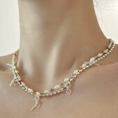 OASIS 春日波光进口小米珠蝴蝶结叠戴串珠镀金项链精致设计感颈链