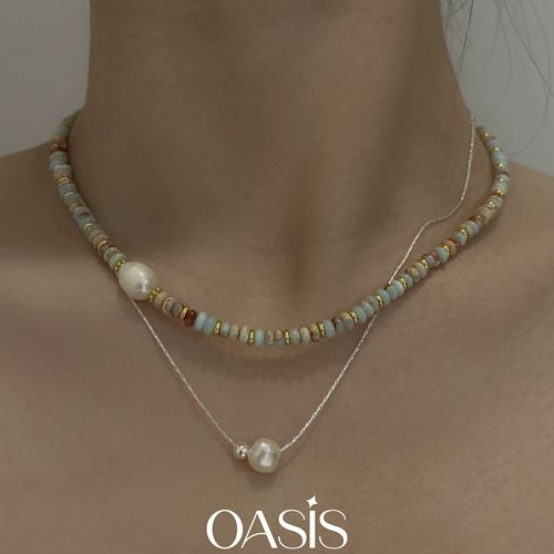OASIS天然寿山石巴洛克淡水珍珠小众彩色串珠项链女款叠戴锁骨链
