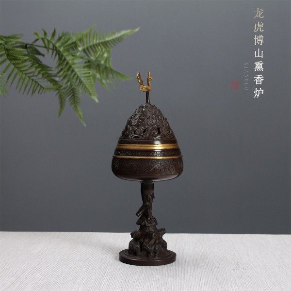 庭野堂龙虎博山熏香苏工炉铜香炉家居室内装饰品创意摆件工艺礼品