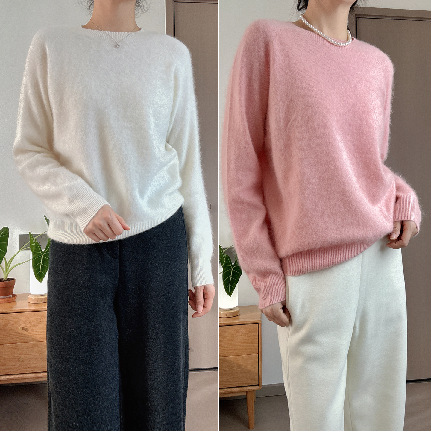 新款拉绒圆领套头一体成衣羊绒衫