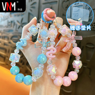 心蝴蝶结水晶链条手提链钥匙扣挂件串珠手机挂绳包包配饰