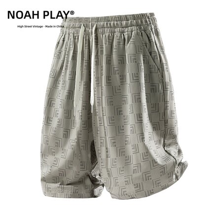 NOAH PLAY 竖条肌理满印短裤男夏季冰丝宽松大码阔腿休闲五分裤潮