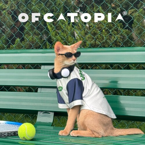 OfCATOPIA 夏季复古银绿轻爽球衣T恤阿比德文猫咪雪纳瑞狗狗衣服