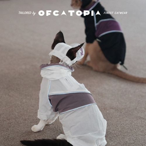 OfCATOPIA 紫色拼接猫咪冲锋衣双面鸭舌帽套装秋冬阿比德文狗衣服