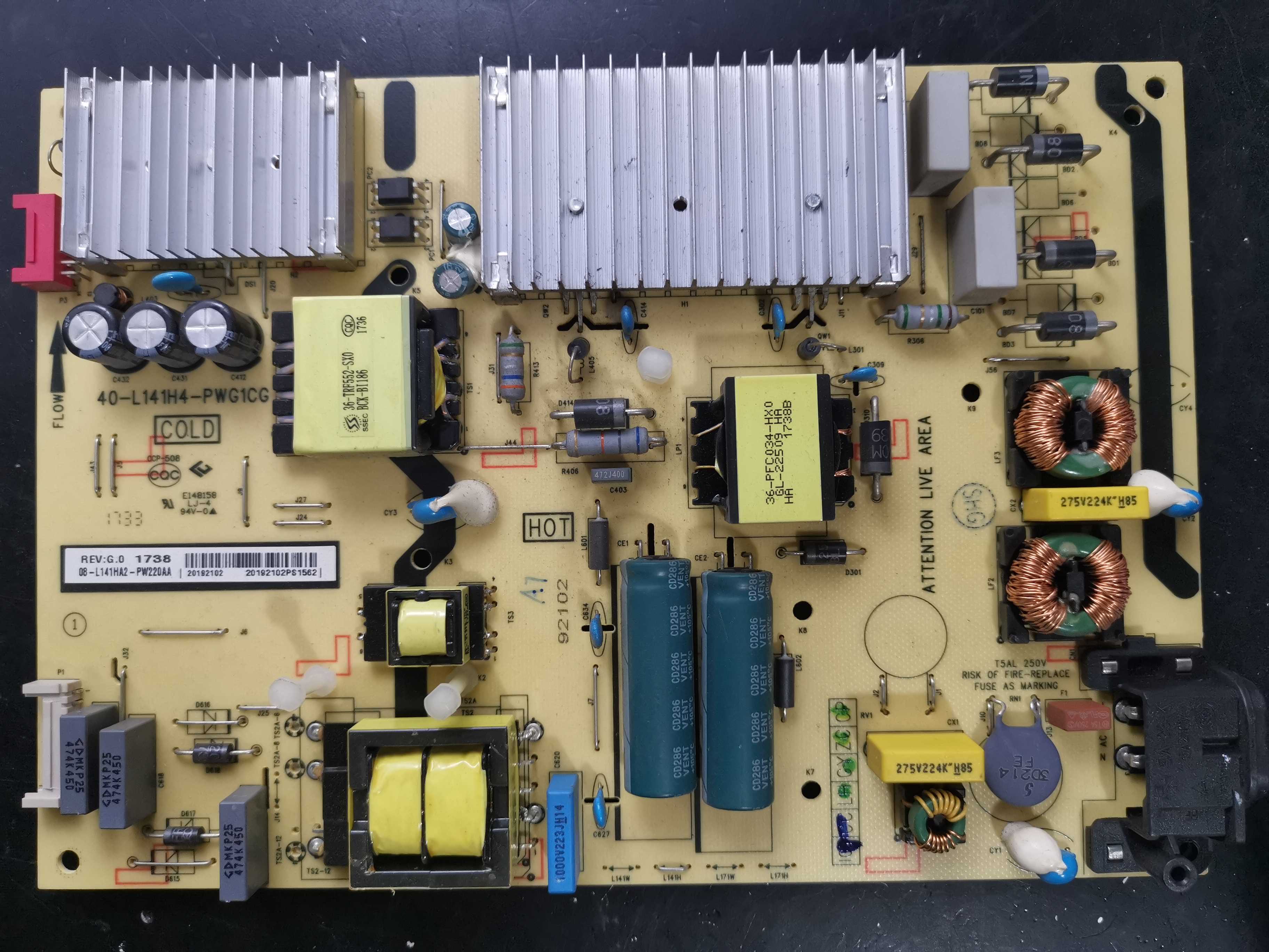 TCL L55E5800A-UD B55A858U 55P3F 55P4电源板 40-L141H4-PWG1CG