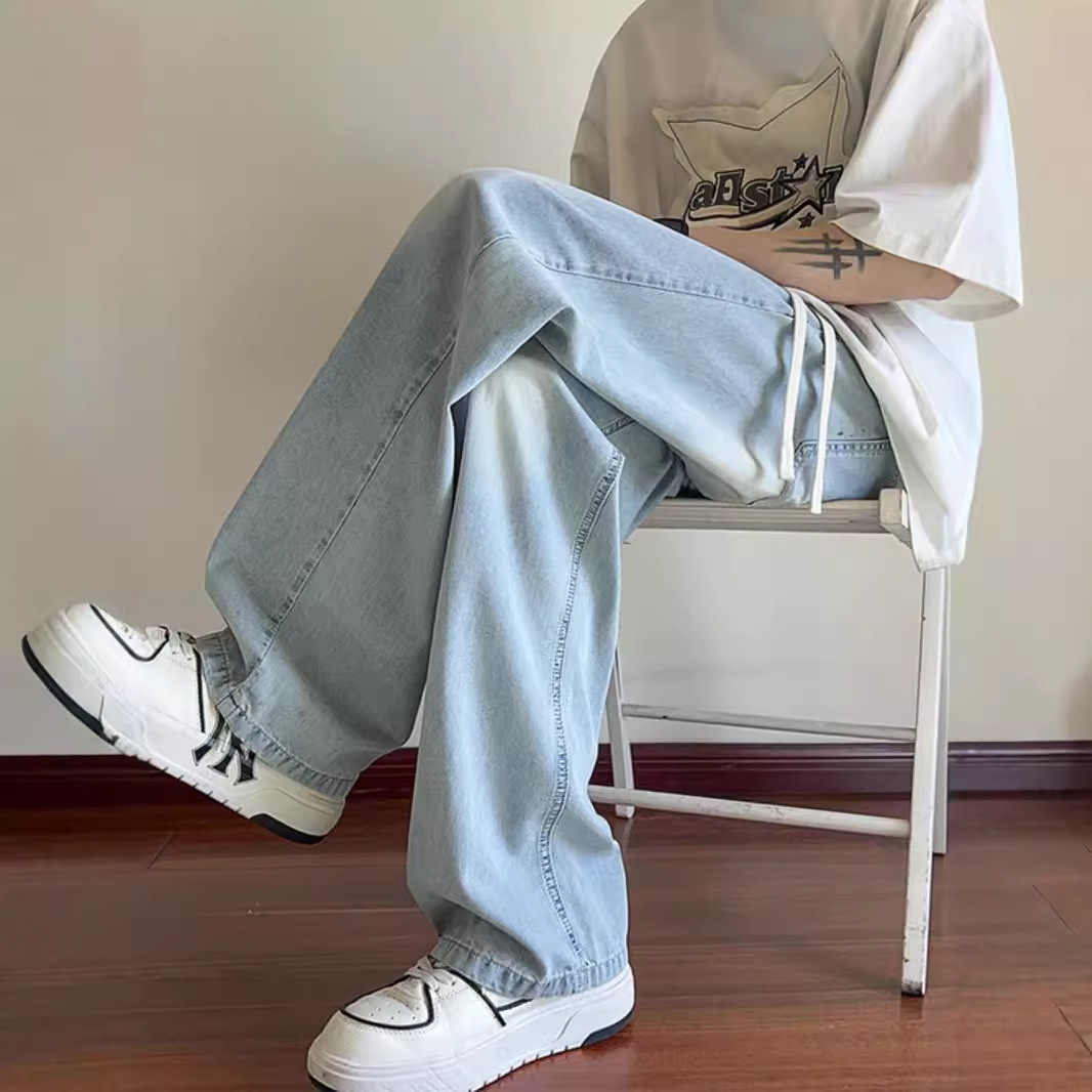 牛仔裤男款春秋款宽松直筒水洗男士裤子青少年男生2025新款阔腿裤