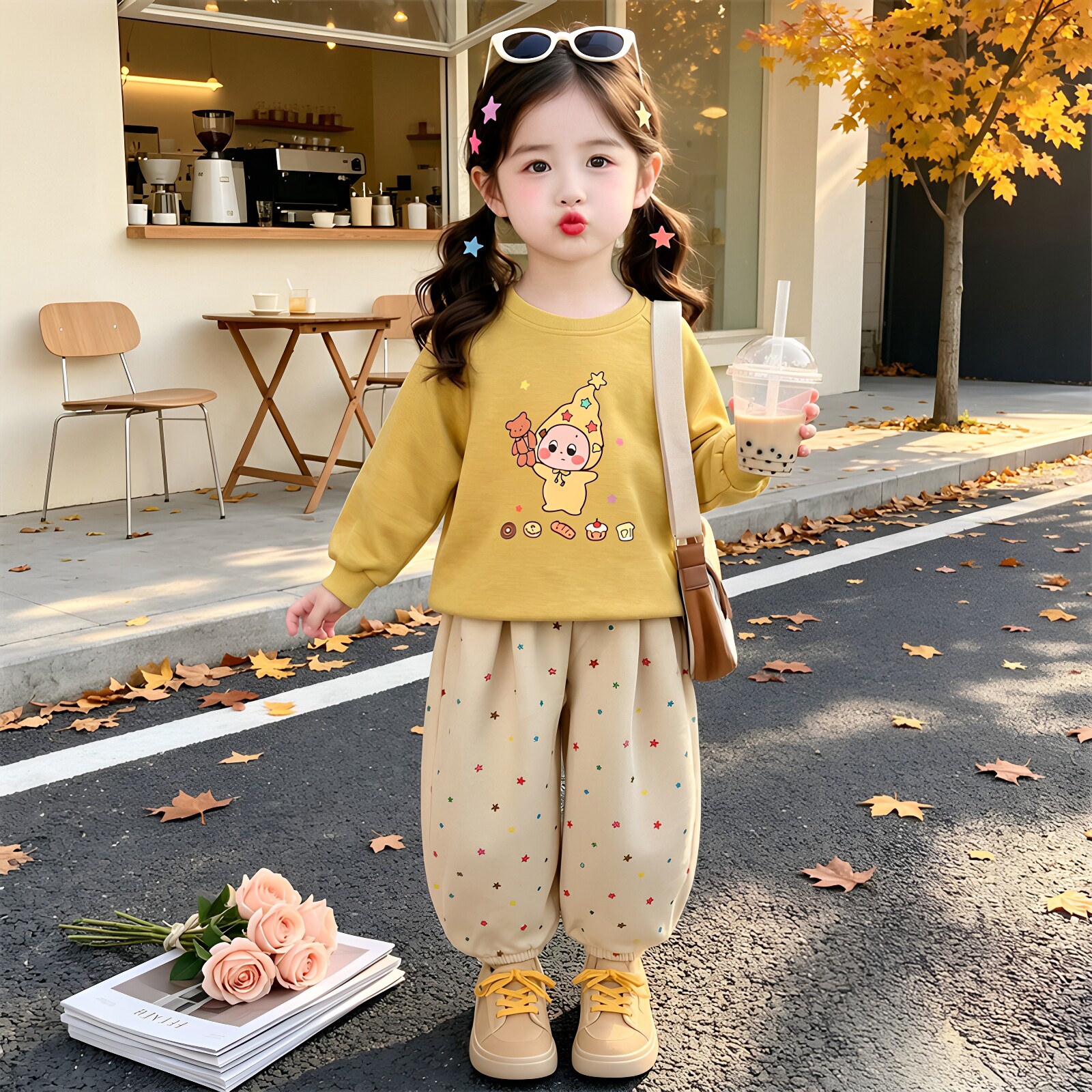 女童秋季新款卡通卫衣两件套