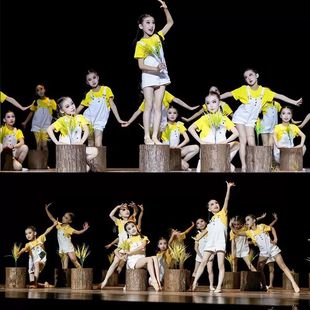 糖果色短袖 演出服少儿表演服装 T恤 梦舞蹈服六一儿童背带裤 金色