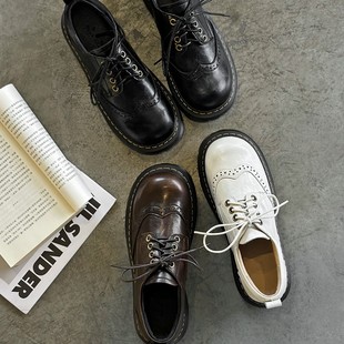 软皮面复古软皮布洛克雕花小皮鞋女英伦风圆头森系古着鞋厚底鞋