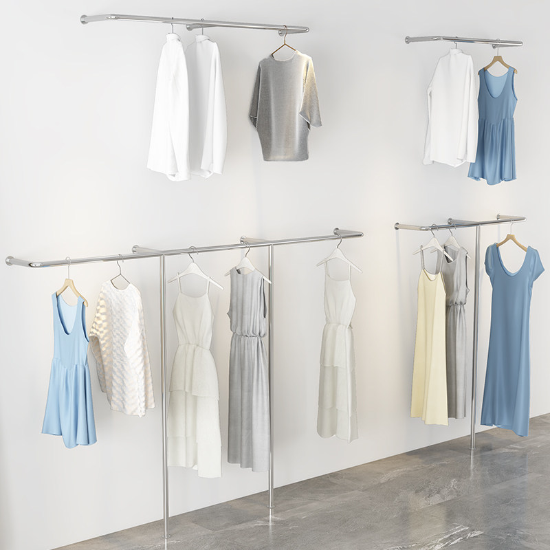 服装店壁挂式展示架上墙不锈钢拉丝衣架女装专属可定制金属陈列架