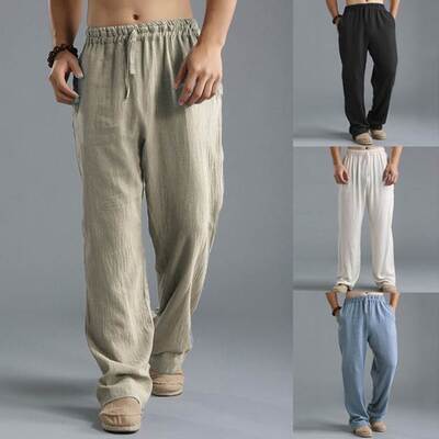 Cotton Linen Loose Trousers Men Summer Cargo Pants Oversize