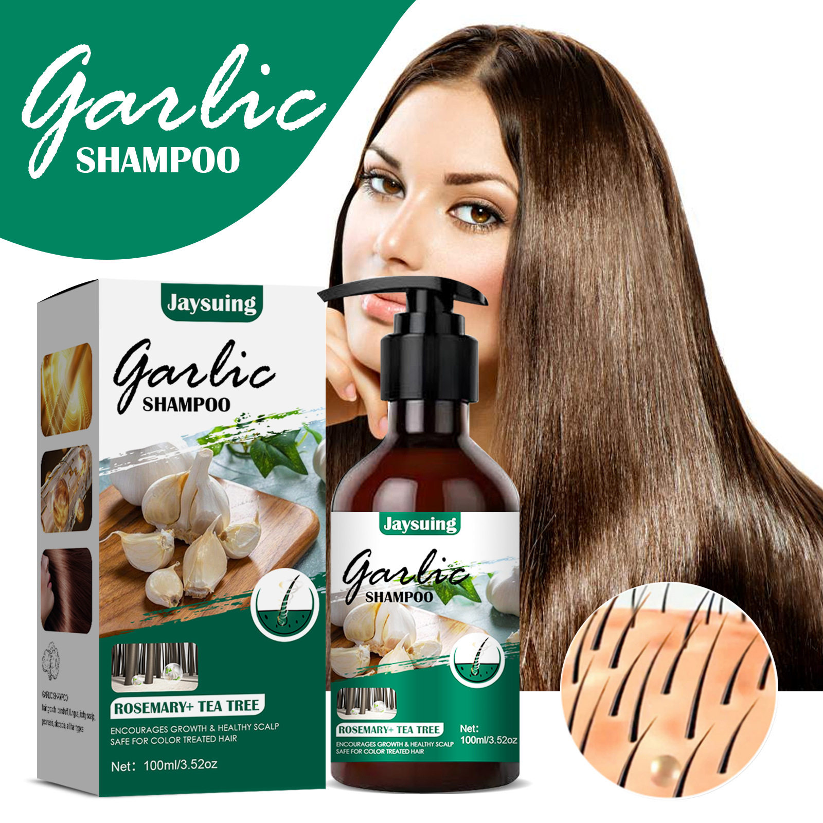 100ML 大蒜洗发水黑科技Garlic Shampoo Hair Growth Repair