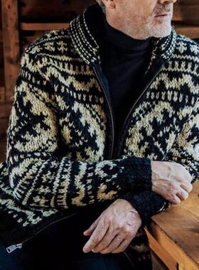 Lapel Long Sleeve Zip Jacket Sweater  翻领长袖拉链夹克毛衣