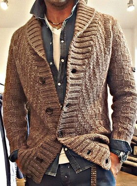 Long-sleeved cardigan lapel sweater coat长袖开衫毛衣翻领外套