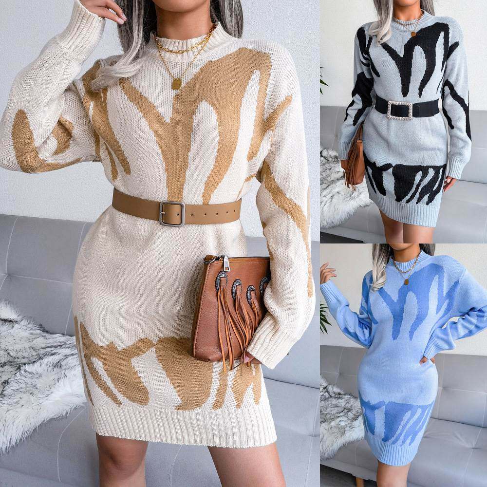 Winter Knit Dress Female Sweaters Long sleeve 欧美毛衣裙秋冬