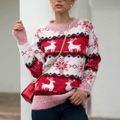 Women Christmas Sweaters Winter O neck Pullover Tops Soft