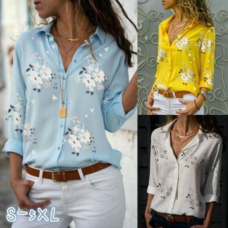 Autumn printing wave point female v-neck shirt long sleeve s