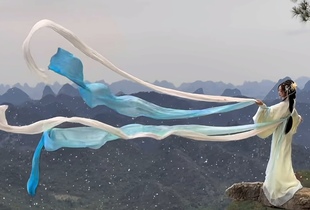 汉服披帛一梦惊鸿舞蹈配饰飘逸仿真丝古装超仙飘带敦煌飞天披帛