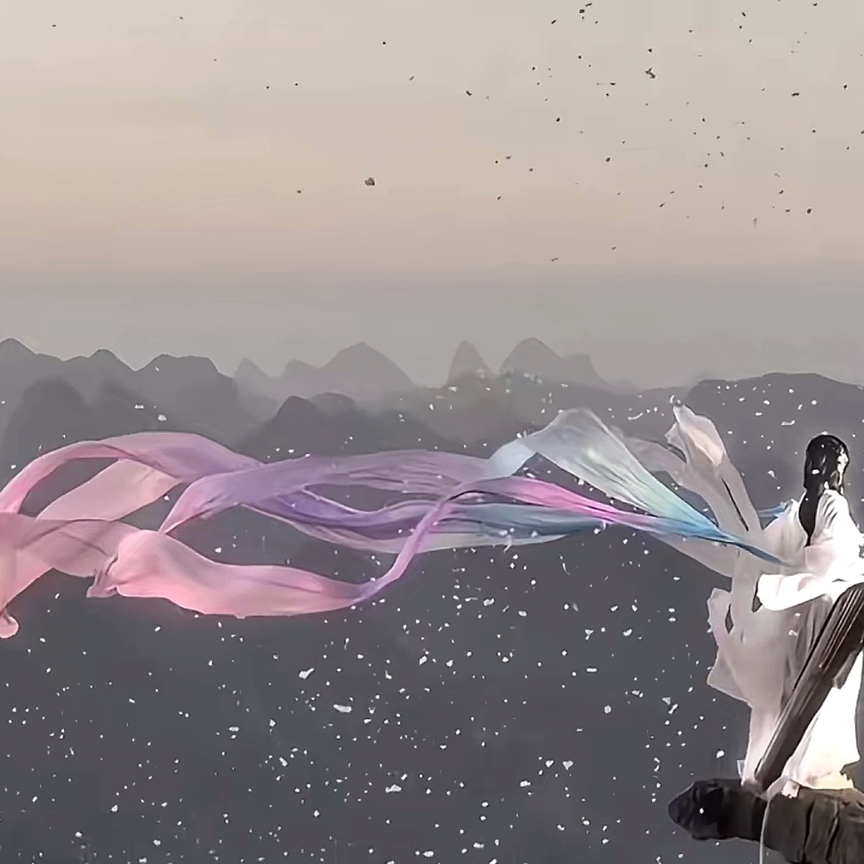 汉服披帛一梦惊鸿舞蹈配饰飘逸仿真丝古装超仙飘带敦煌飞天披帛