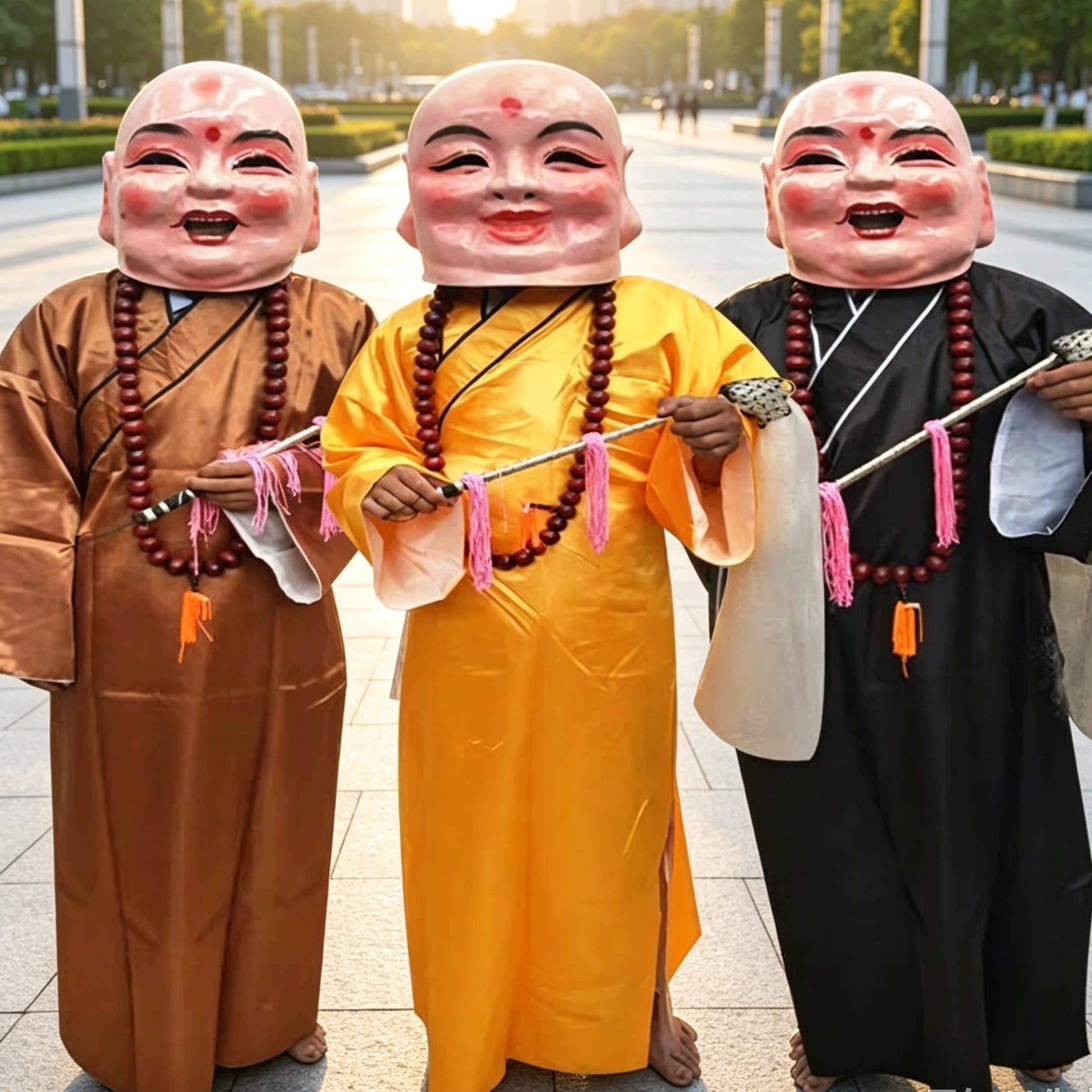 大头佛道具舞狮醒狮佛公面具笑面佛罗汉服装表演出社火道具大头套
