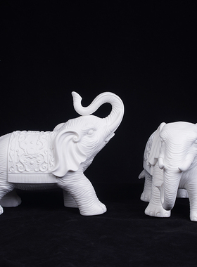 白瓷招财进宝福财大象一对摆件