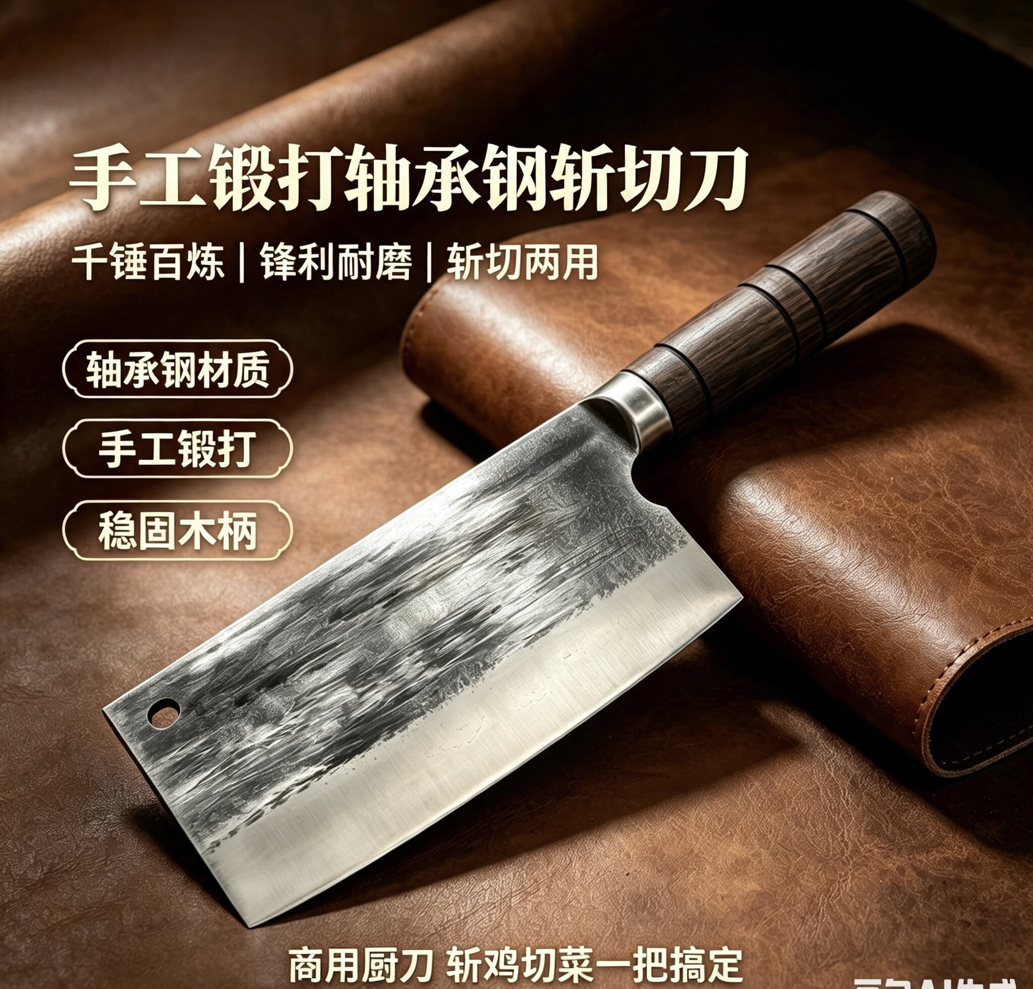 大足锻打轴承钢家用斩切两用 刀具厨房厨师专用商用砍骨菜刀