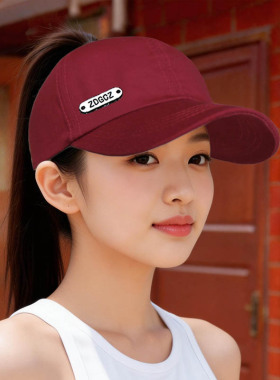 帽子女夏季半空顶鸭舌帽软顶百搭可调节纯色棒球帽新款放高马尾辫