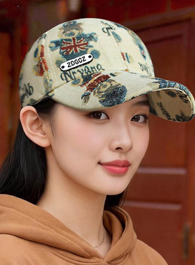 帽子女洋气百搭鸭舌帽户外休闲棒球帽春秋季显脸小卡通防晒遮阳帽