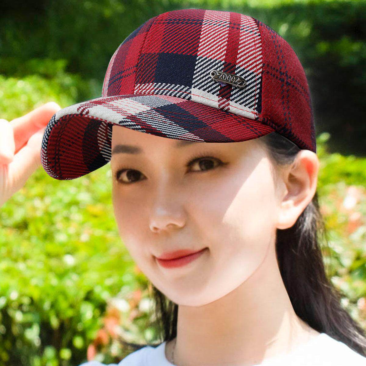 帽子女格子百搭鸭舌帽户外网红可调节棒球帽户外显脸小防晒遮阳帽图片