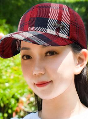 帽子女格子百搭鸭舌帽户外网红可调节棒球帽户外显脸小防晒遮阳帽
