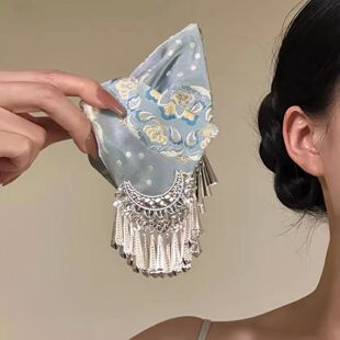 青崖白鹿 民族风刺绣流苏三角抓夹女高级感女饱满后脑勺鲨鱼夹
